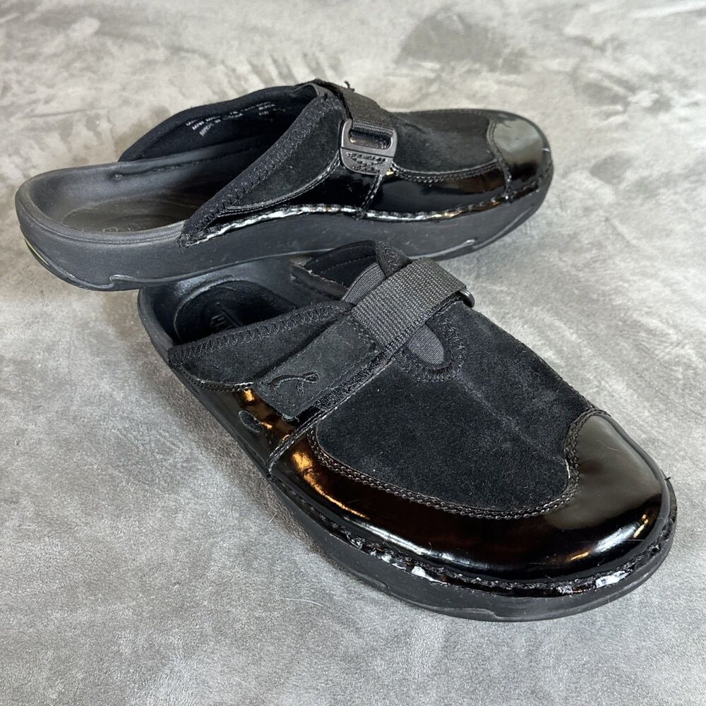 7 B Earth Kalso Exercise Clog Mules Black Shiny Slip On Shoes Women’s Leather